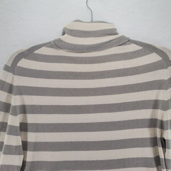 sz 42 Purotatto Silk Cashmere Knit Turtleneck Stripes Italy Italian Taupe Cream - Picture 11 of 12